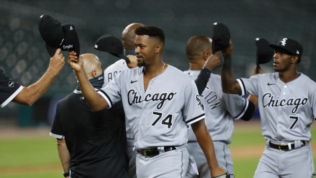 Eloy Jiménez and Tim Anderson postgame v DET 2020-08-11 (Raj Mehta) USATSI_14728307 USATSI_14729001